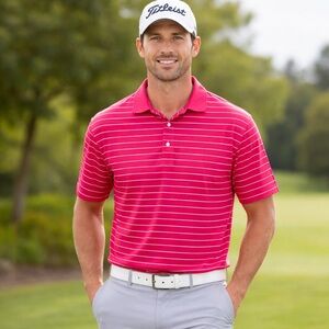 Peter Millar Summer Comfort Red Striped Golf Polo Hillcrest GC Men’s L